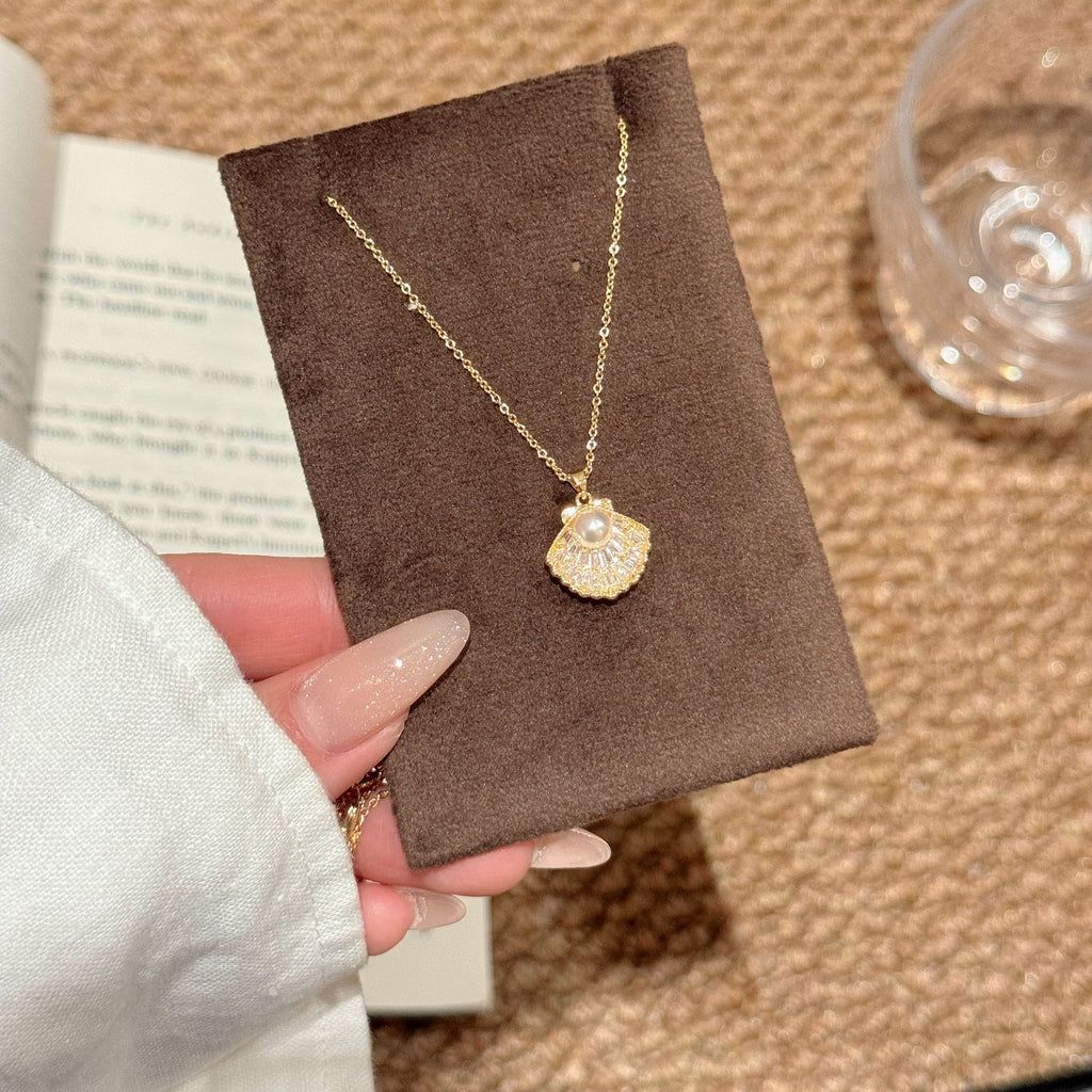 Ocean Themed Pearl Shell Pendant Necklace, Minimalist Premium Fashion Daily Accessories