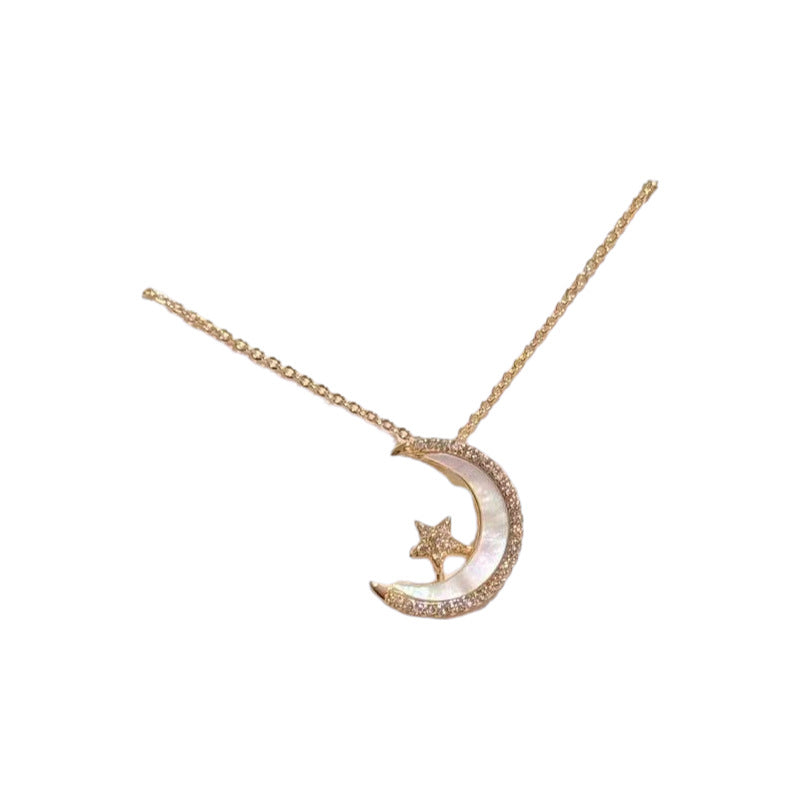 Star Moon Guardian Necklace, Luxury Niche Elegant Clavicle Chain, Sweet Exquisite Design Fashion Jewelry