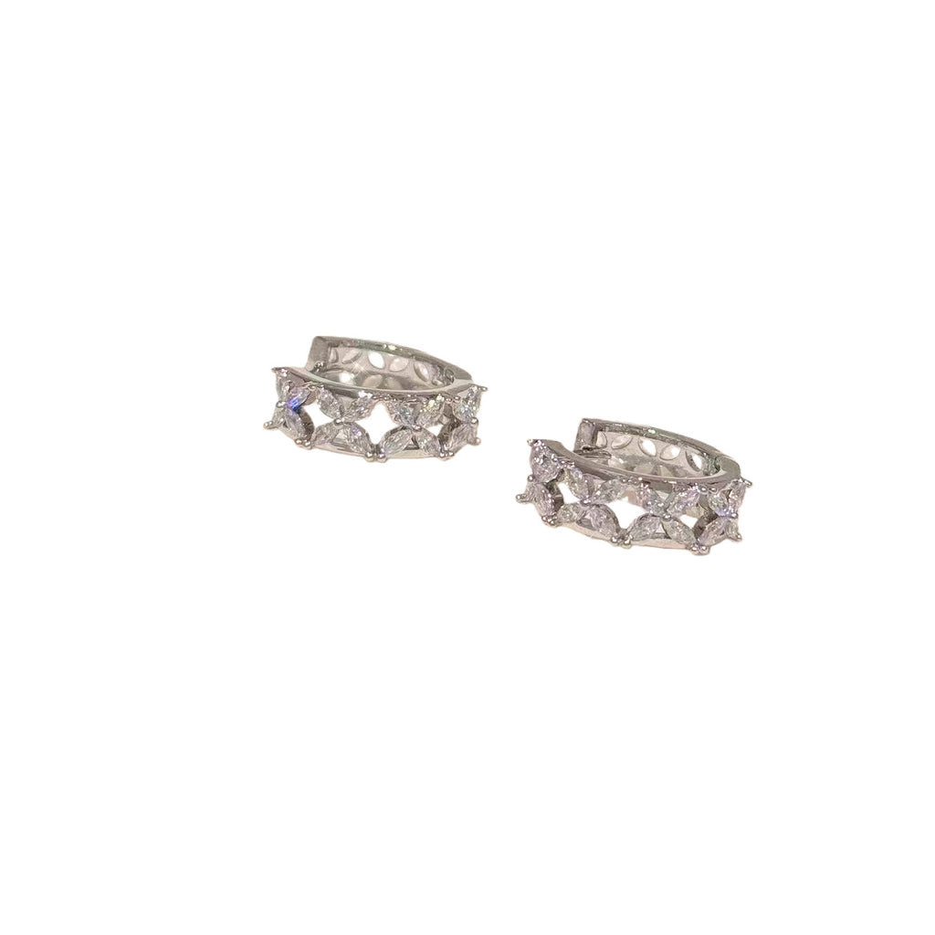 Open Hollow Four-Leaf  Full Paved Cubic Zirconia Huggie Earrings, Luxury Niche Designer Elegant All-Match Daily Ear Jewelry for Women