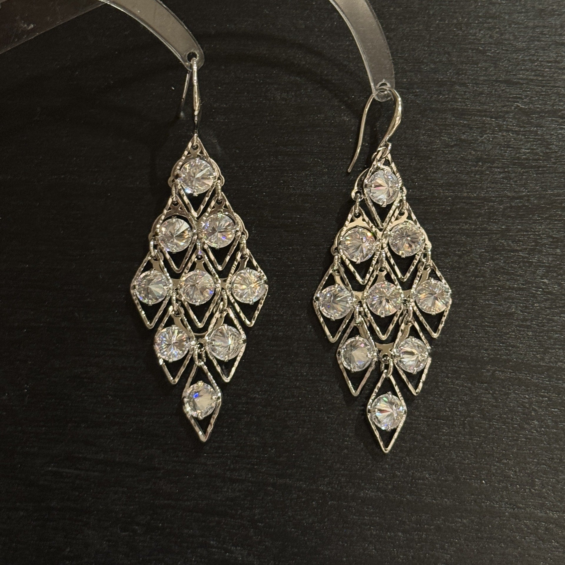 Cold Tone Rhombus S925 Silver Studs Luxury Elegant Women Earring