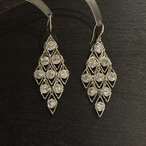 Cold Tone Rhombus S925 Silver Studs Luxury Elegant Women Earring