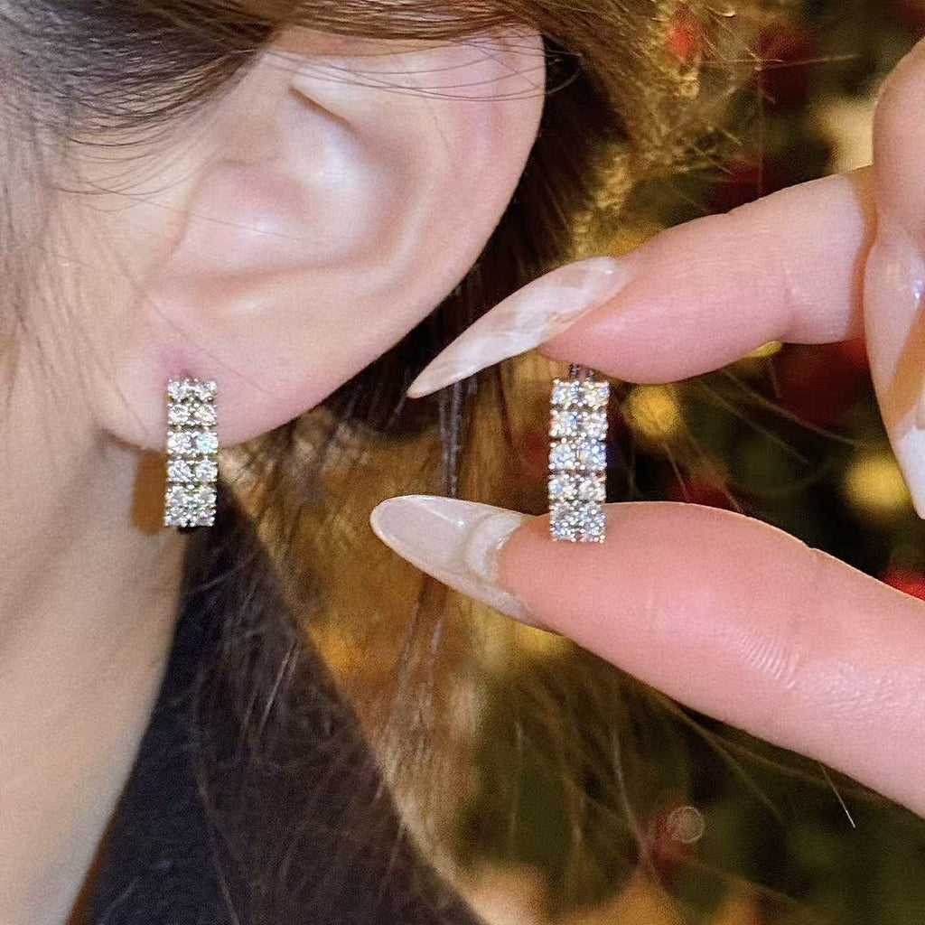 Korean Double Row Micro-inlaid Zircon Hoop Earrings, Niche Design Delicate Temperament Earrings, Versatile Luxury Fashion Ear Jewelry