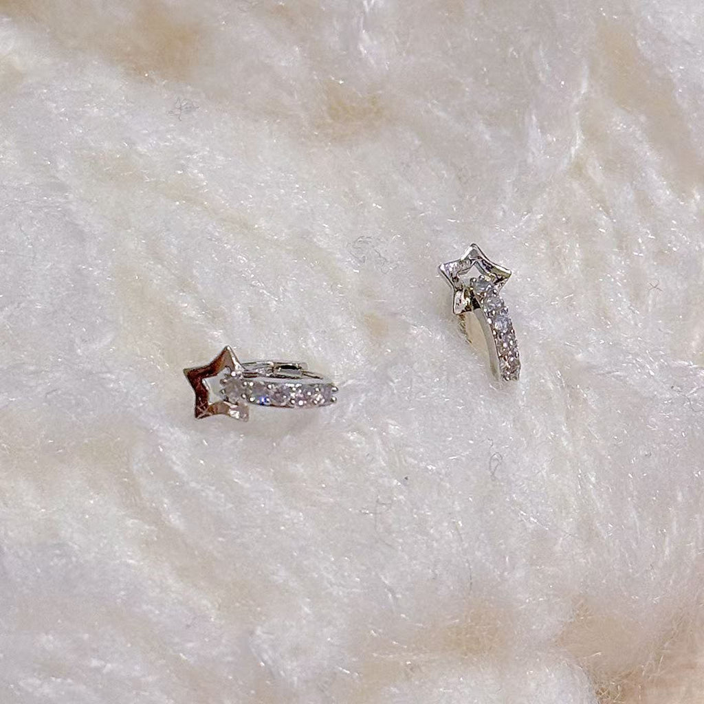 Meteor Full Paved Zircon Ear Buckles, Minimal Cold Tone Luxury Earrings, Elegant Versatile Daily Commute Jewelry