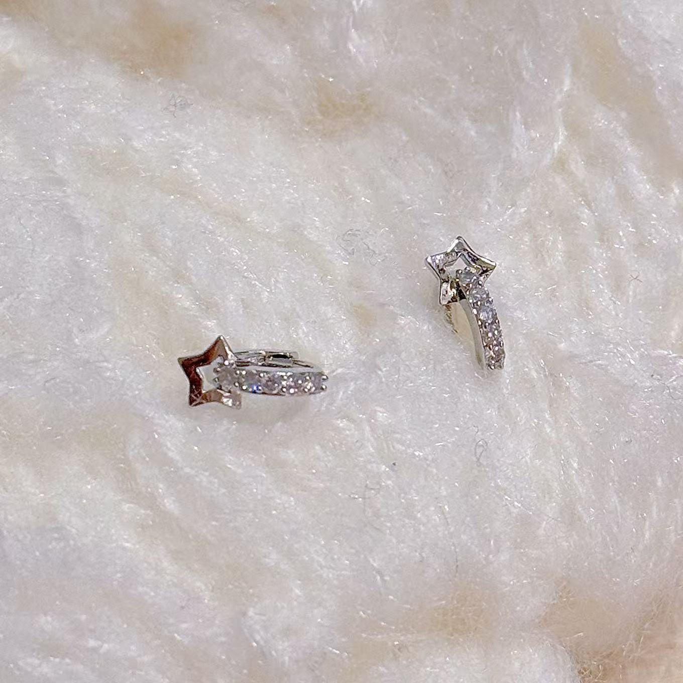 Meteor Full Paved Zircon Ear Buckles, Minimal Cold Tone Luxury Earrings, Elegant Versatile Daily Commute Jewelry