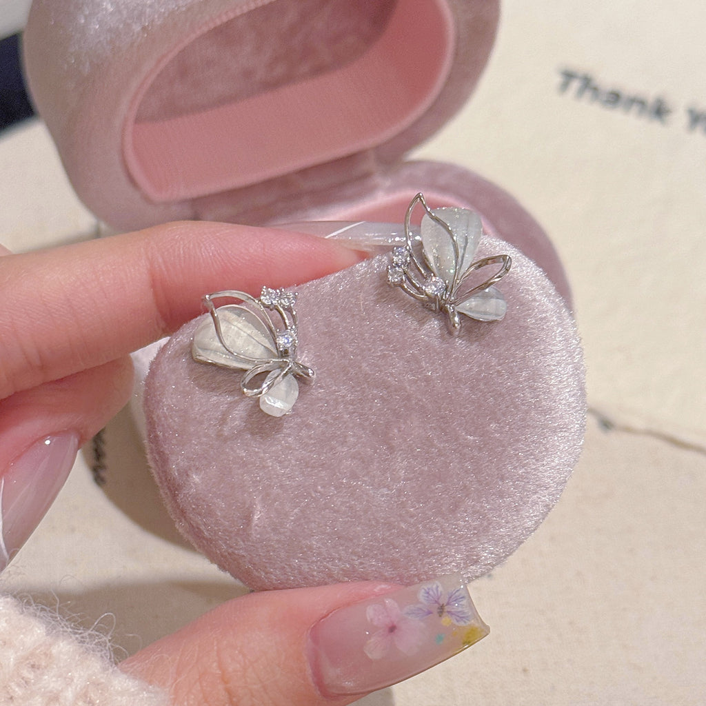 Custom Butterfly Stud Earrings, Luxury Dainty S925 Sterling Silver Needle, Minimalist Fresh Elegant All-match Ear Jewelry