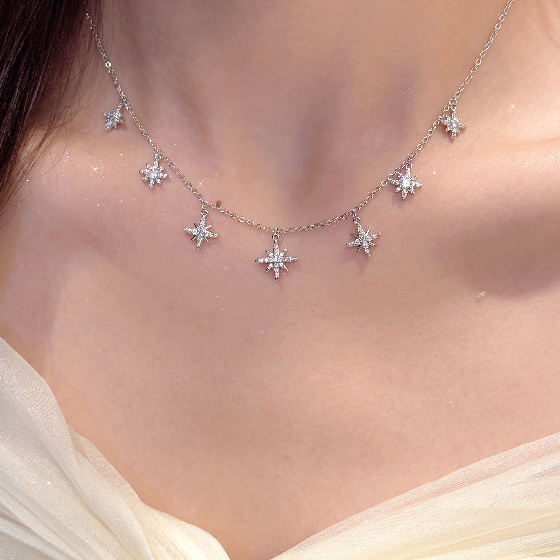 European American Hexagram Necklace, French Luxury Elegant Clavicle Chain, Niche Exquisite All-match Fashion Pendant Jewelry