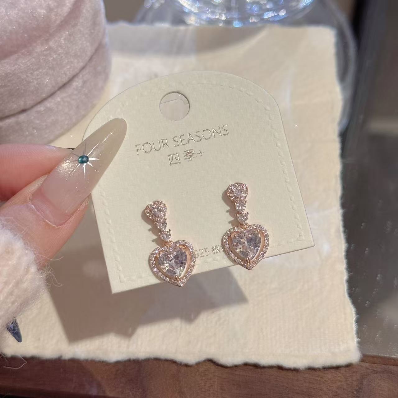 Lovely Heart Pendant Earrings, Elegant Delicate Studs, Premium Luxury All-match Accessories for Ladies