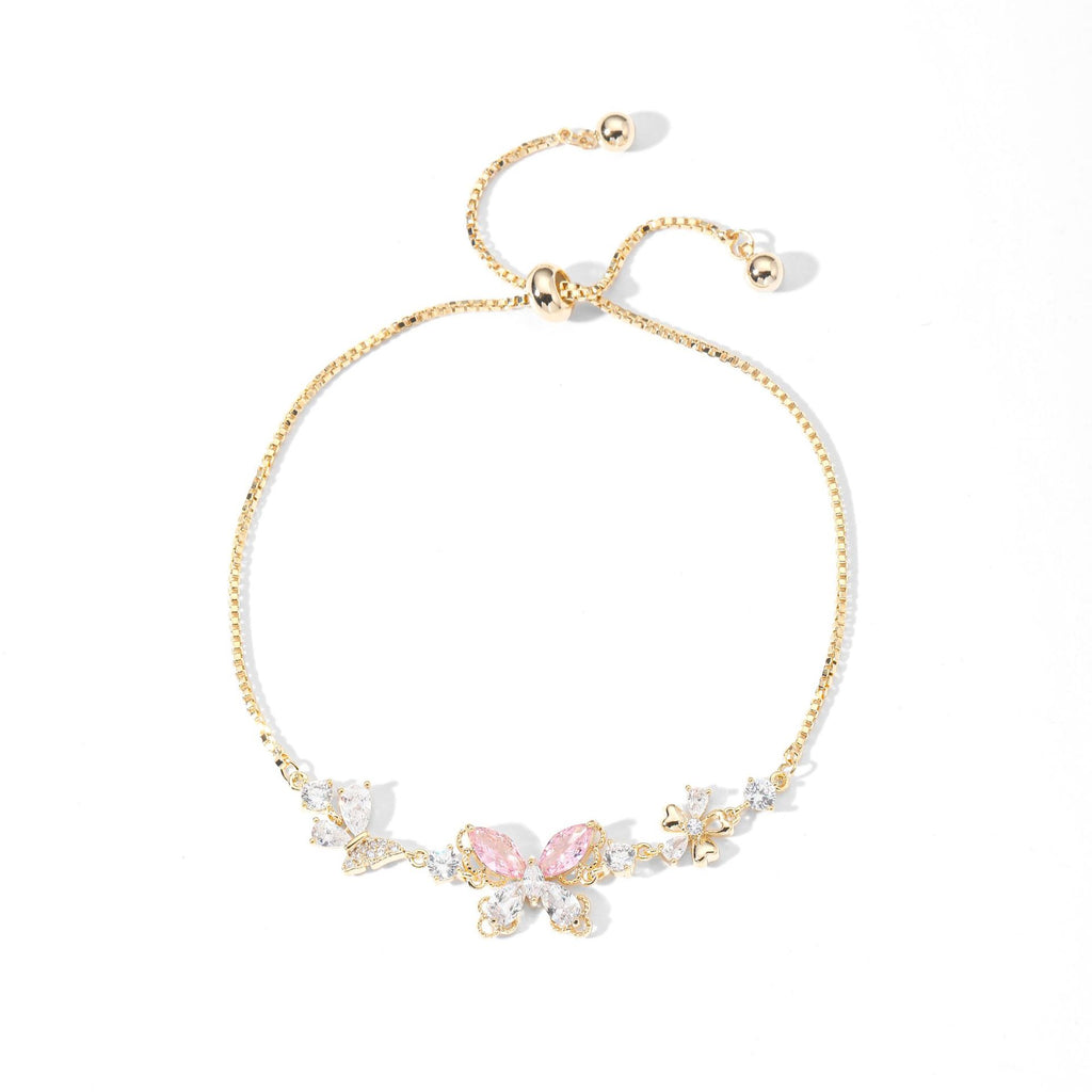 Zircon Butterfly Flower Adjustable Bracelet Sweet Luxury Stylish Ladies Hand Ornament