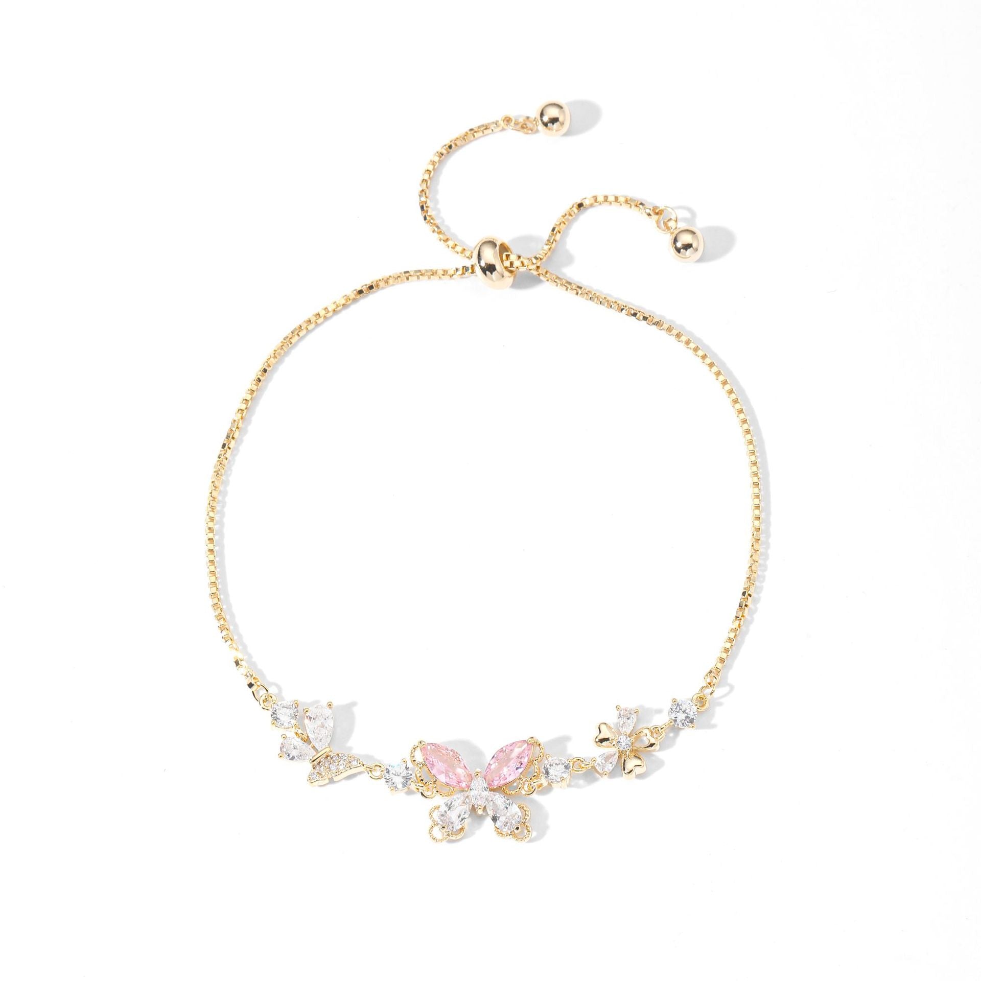 Zircon Butterfly Flower Adjustable Bracelet Sweet Luxury Stylish Ladies Hand Ornament