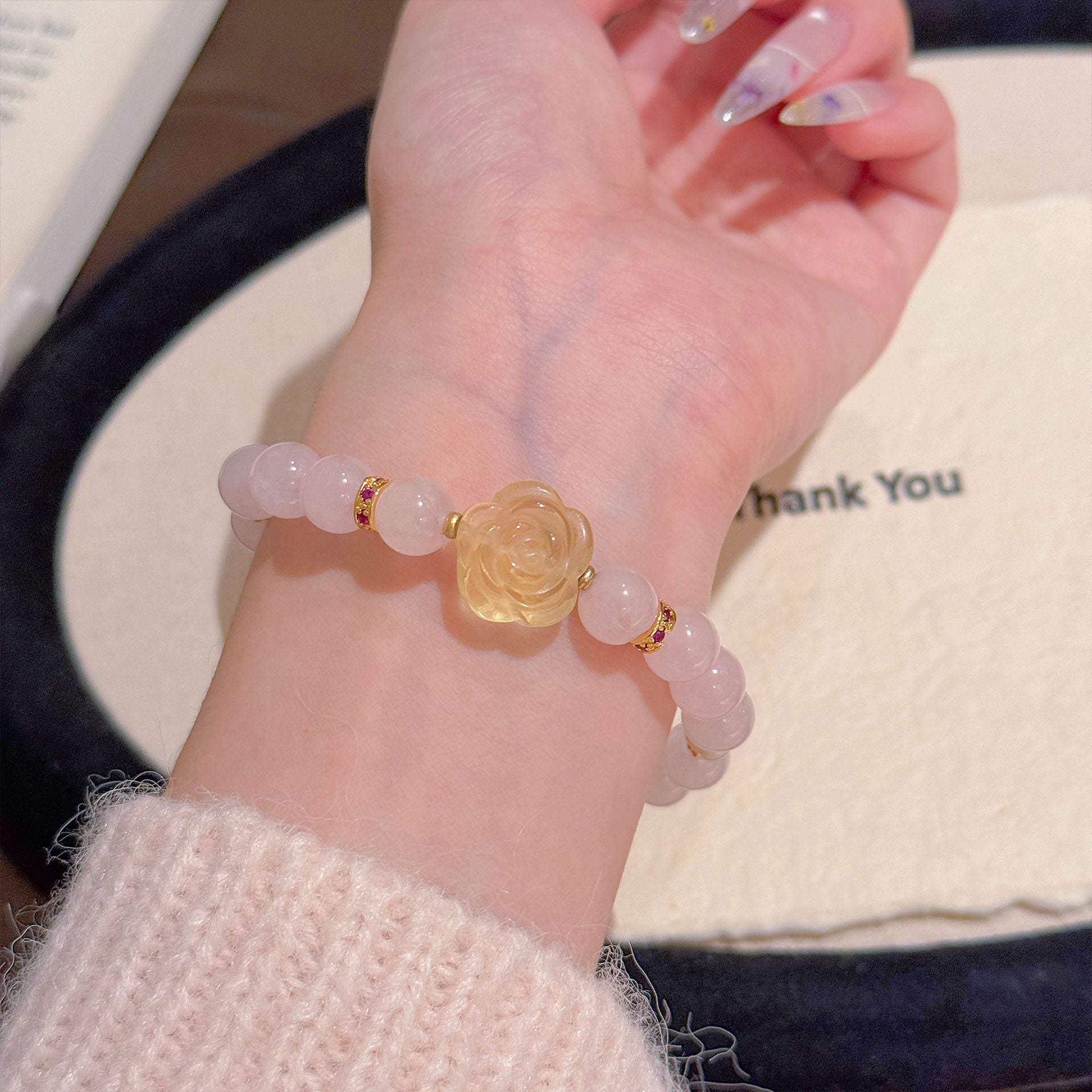Camellia Citrine Beaded Bracelet, Luxury Niche High-grade Hand Jewelry, Elegant Temperament All-match Fashion Bracelet