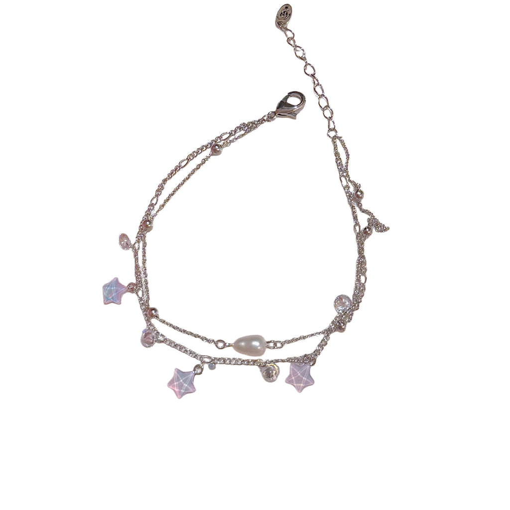 Iridescent Crystal Star Pearl Double Layer Bracelet, Luxury Niche Elegant Hand Jewelry, Delicate High Grade All-match Bracelet