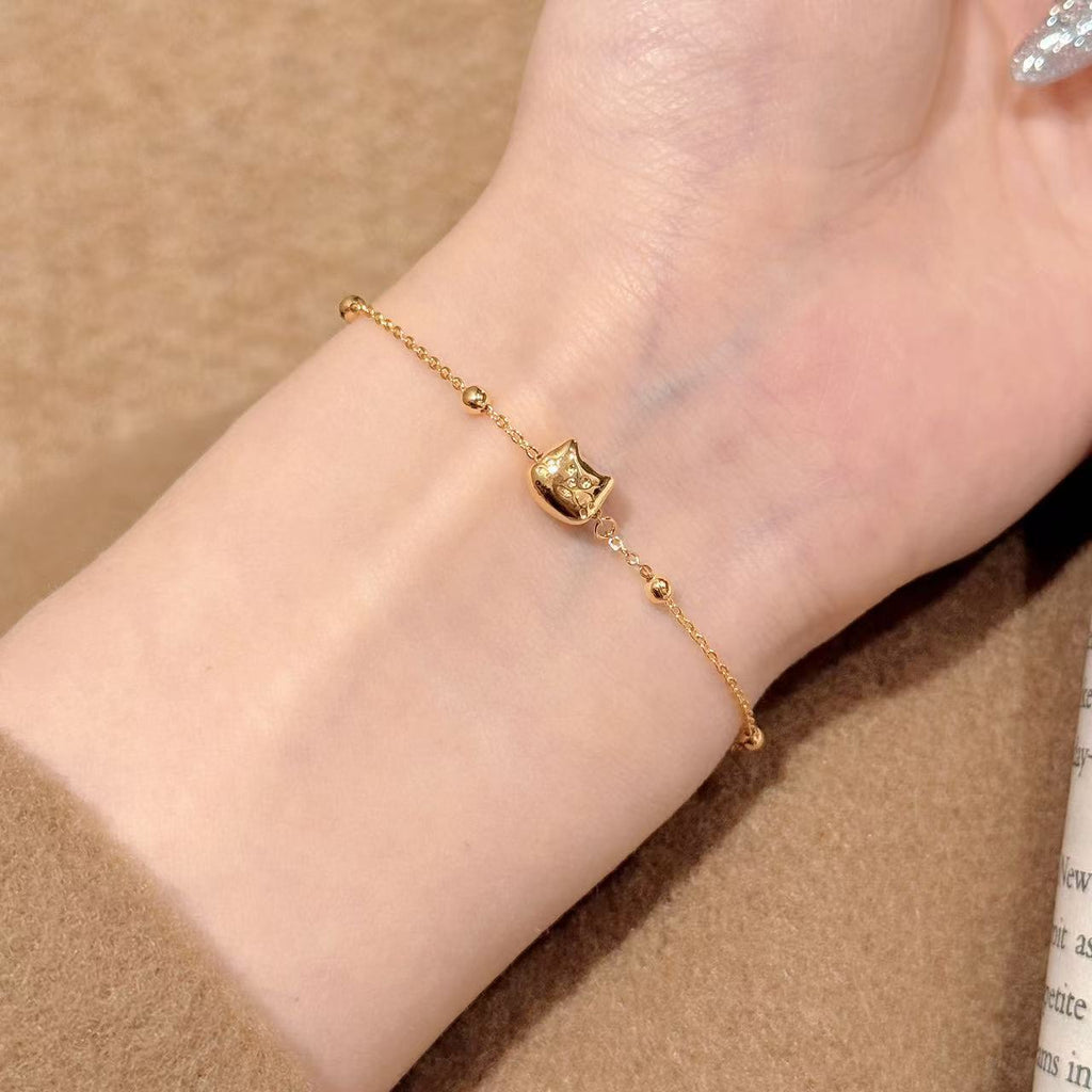 Cute Cat Charm Bracelet, Korean Style Luxury Delicate Wrist Jewelry, Niche All-match Fashion Bracelet