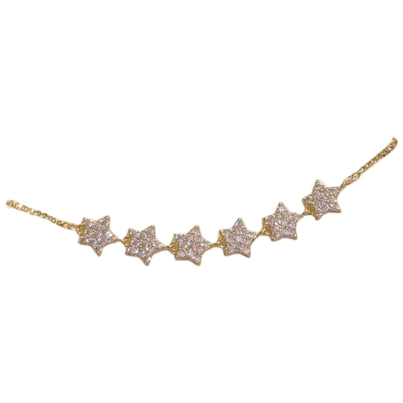 Full Paved Zircon Star Bracelet, Sparkling Pentagram Wrist Jewelry, Luxury Niche High Grade Exquisite Fashion Bracelets