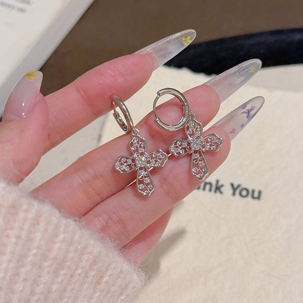 Vintage Hollow Cross Hoop Earrings, Luxury Minimalist Elegant Ear Studs, Fashion All-match High-grade Women Ear Jewelry