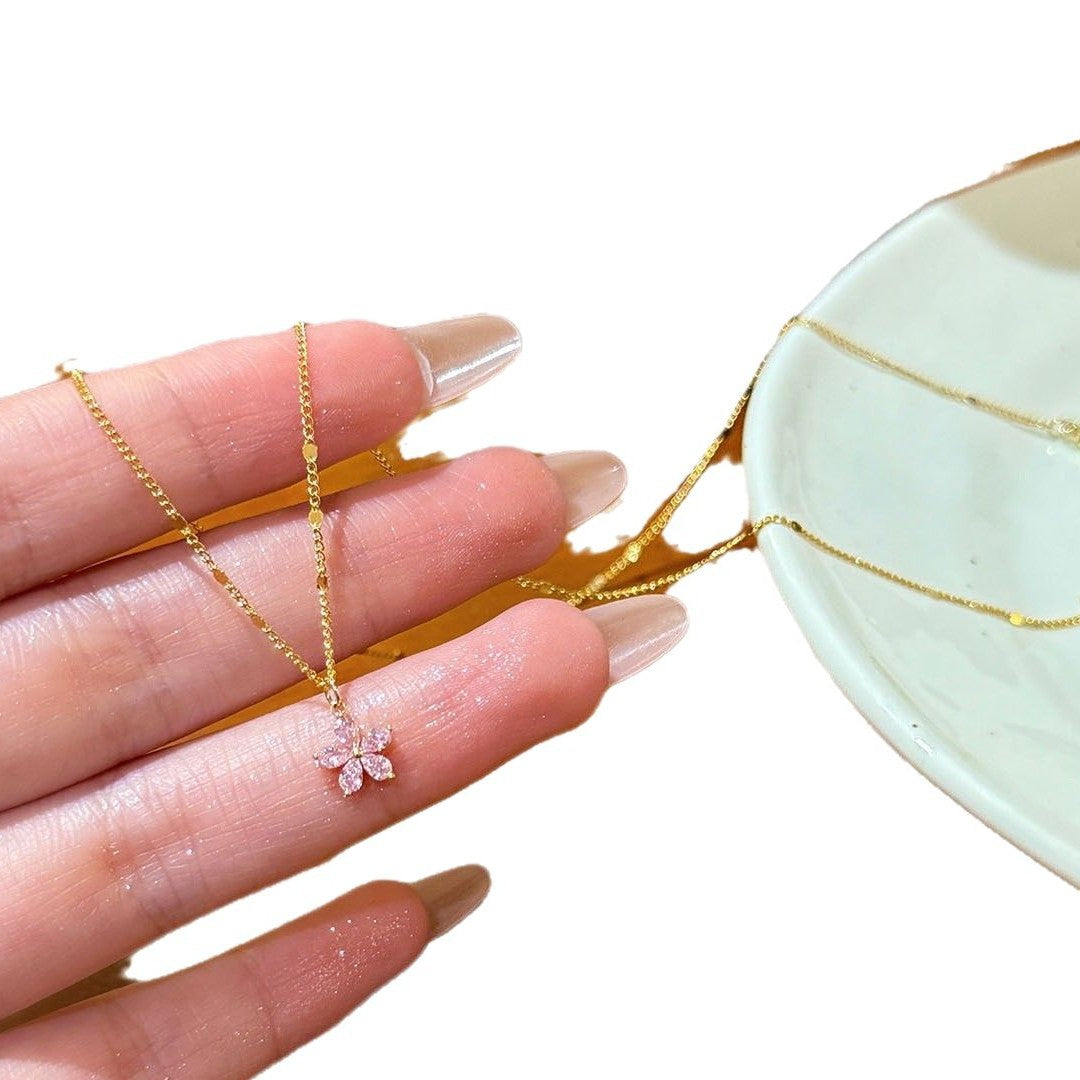 Snowflake Rotatable Four-Leaf Clover Necklace, Zircon Ins Style Pendant