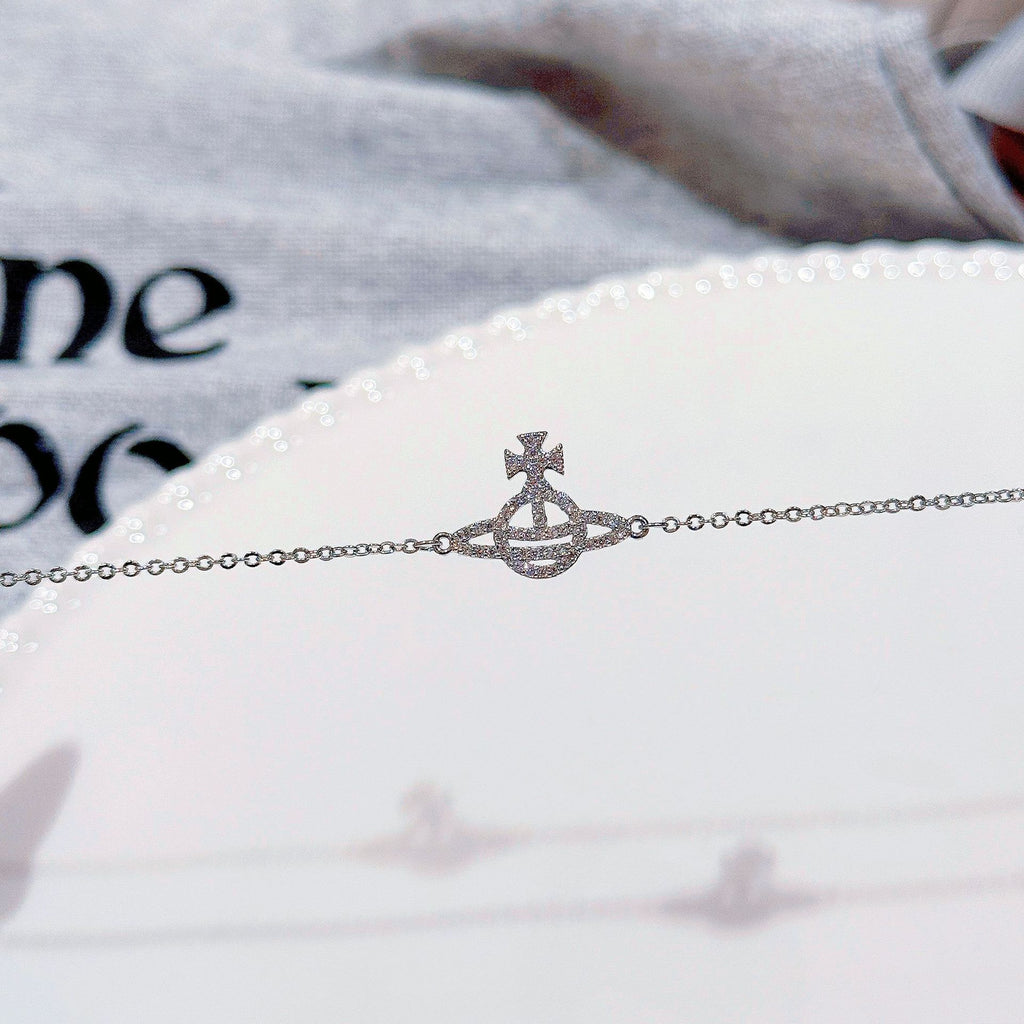Saturn Heart Zircon Bracelet, Luxury Niche Vivienne Style Punk Hand Jewelry for Women