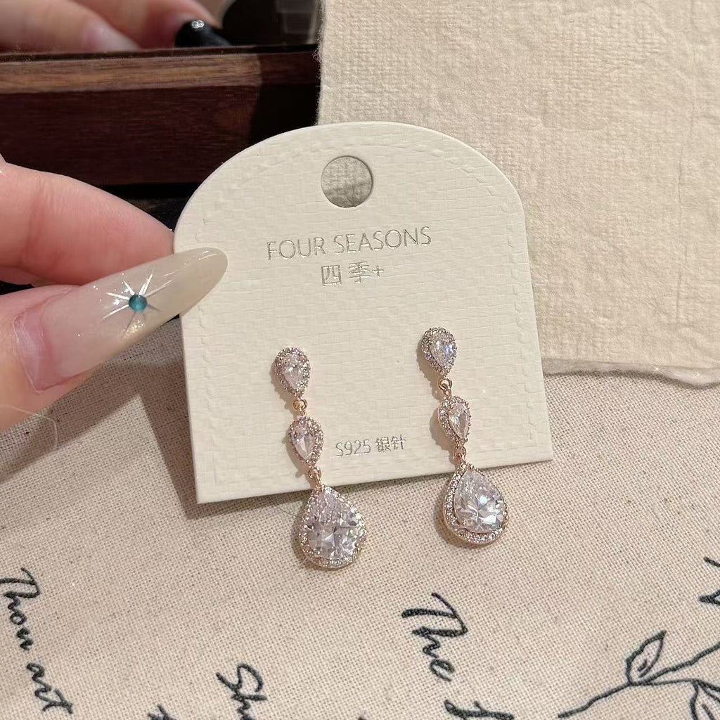 Minimalist Long Water Drop Pendant Earrings, Luxury Elegant S925 Silver Needle Exquisite Temperament Ear Studs