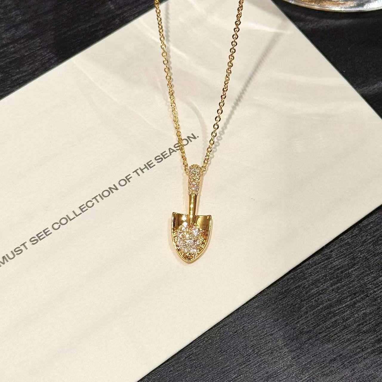 Golden Shovel Sand Gold Necklace, Non-fading Chinese Style Daily Neck Chain