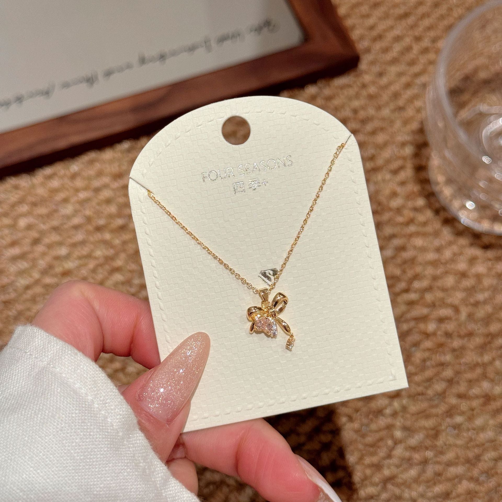 Sweet Minimal Bow Clavicle Necklace Luxury Trendy Women Daily Accessory