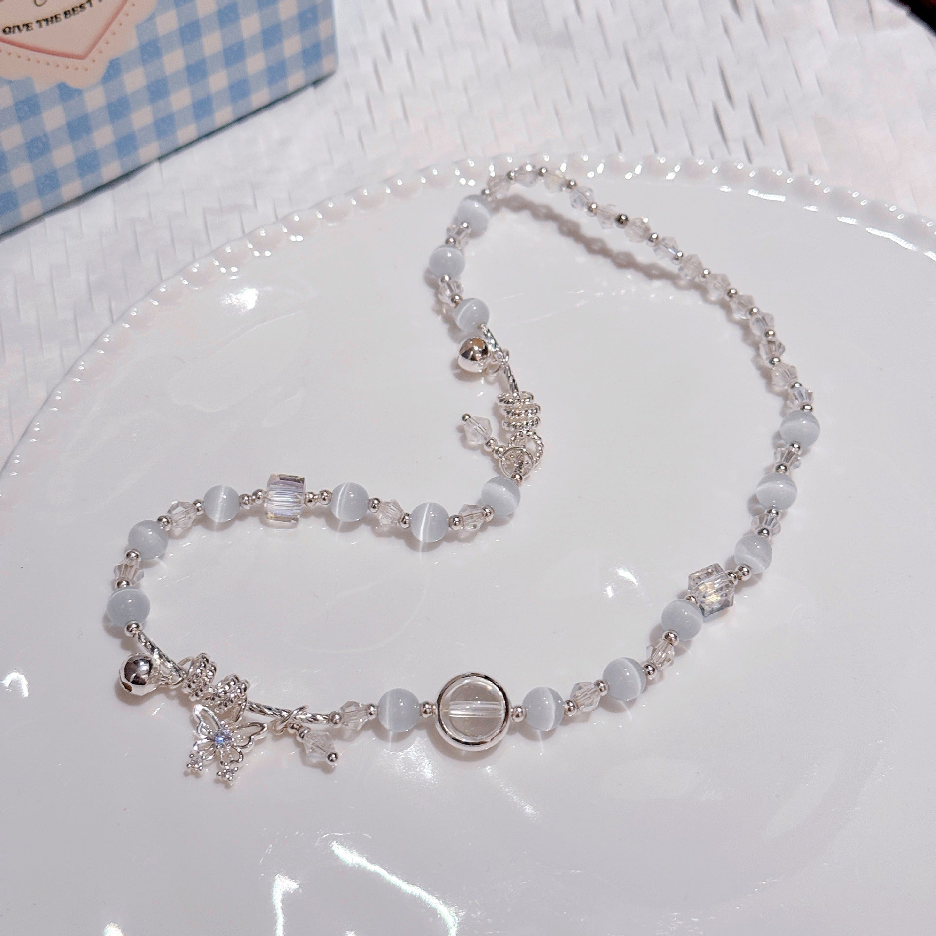 Cat's Eye Butterfly Double Circle Bracelet, Elegant Skin Brightening Hand Chain