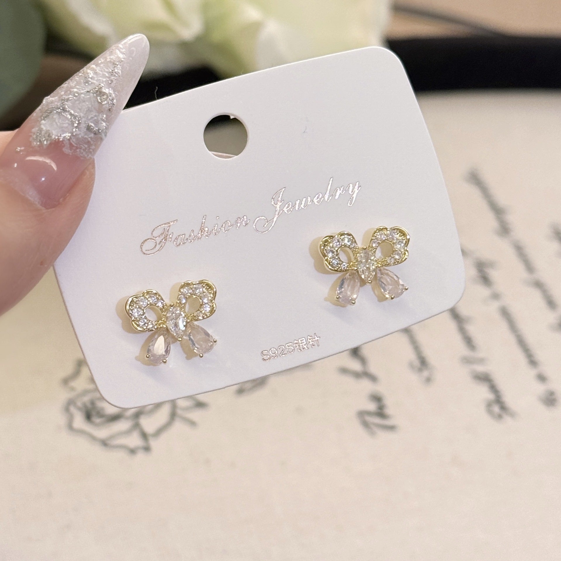 S925 Silver Elegant Bow Knot Minimal Stud Earrings Ladies Daily Earring