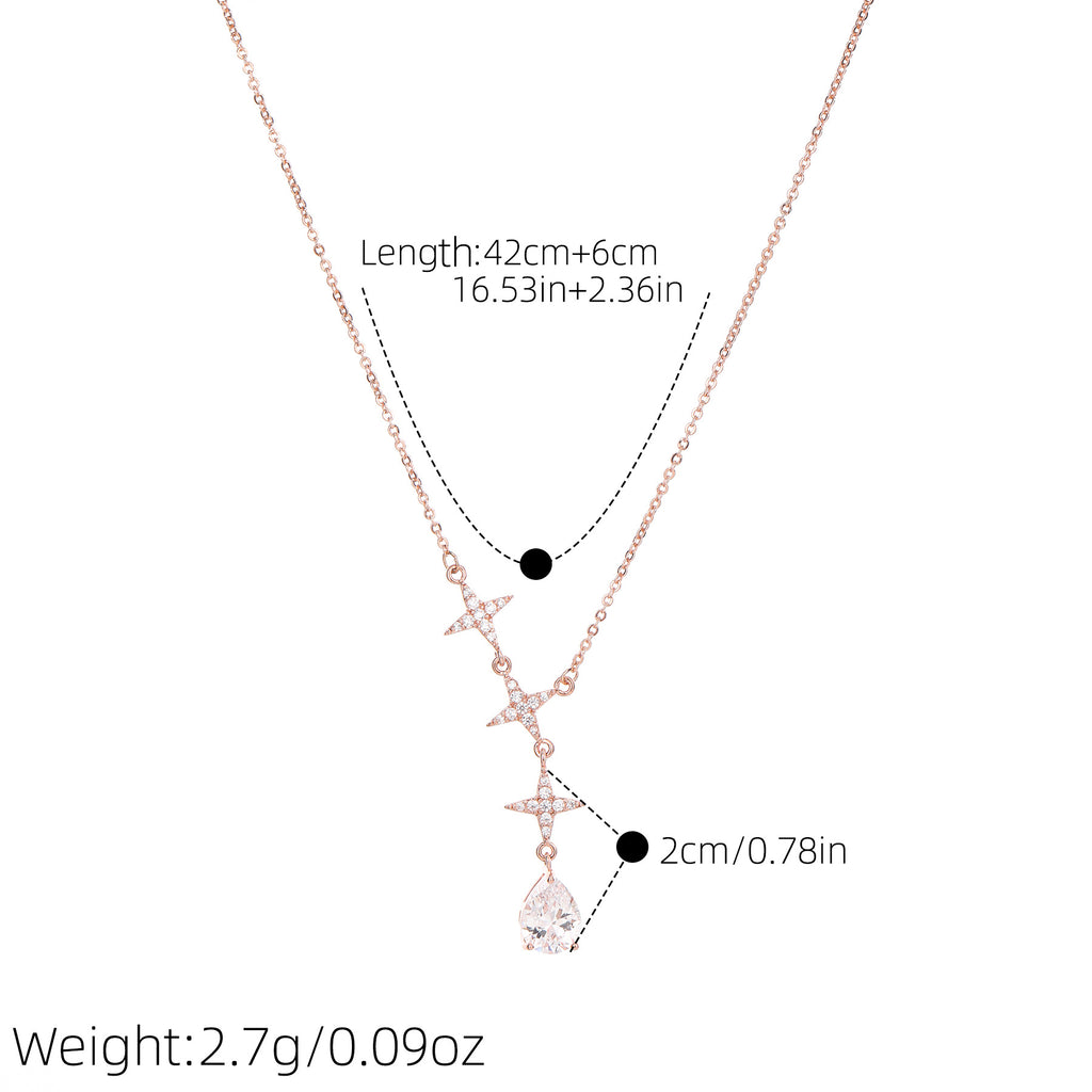 Sparkling Water Drop Cubic Zirconia Pendant Necklace for Women, Niche Luxury Minimal Dainty Versatile High-End Collarbone Fine Jewelry