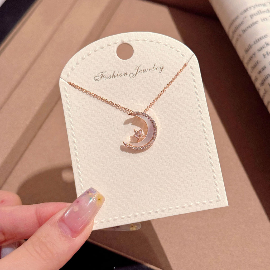 Star Moon Guardian Necklace, Luxury Niche Elegant Clavicle Chain, Sweet Exquisite Design Fashion Jewelry