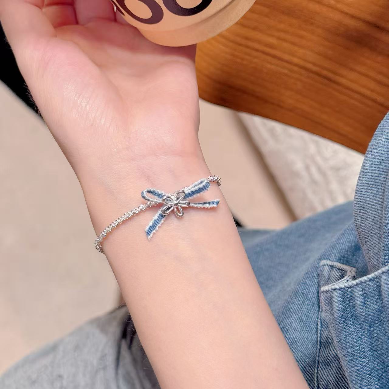 Autumn Winter Fashion Accessories Denim Bow Earrings Star Moon Earrings, Exquisite High-end Versatile Earrings & Matching Necklace Jewelry Set for Women