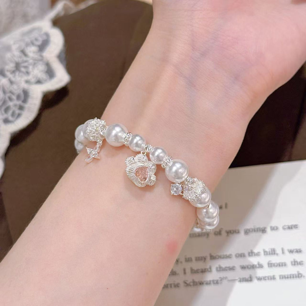 Cat Paw Heart Pearl Bracelet, Luxury Elegant Wrist Jewelry, Sweet Cute Exquisite All-match Fashion Bracelet for Outdoor Wear