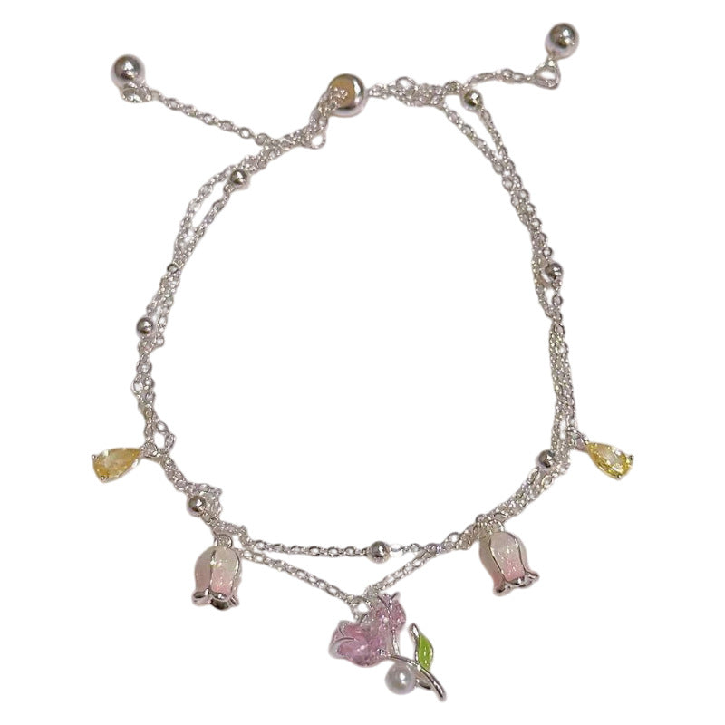 Pearl Tulip Bracelet, Luxury Niche Wrist Jewelry, Fresh Sweet Elegant Delicate Bangle for Women