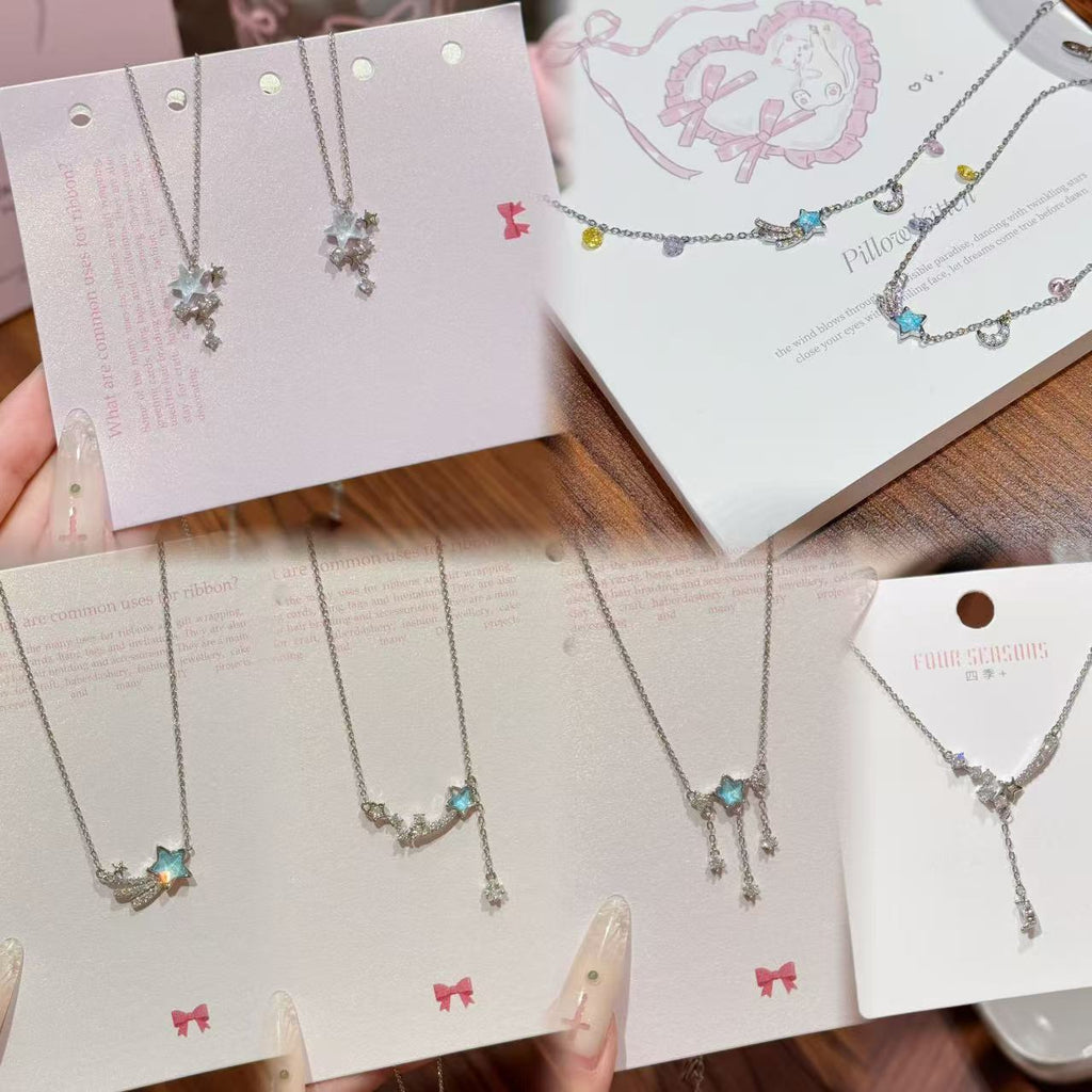 Original Design Aquamarine Meteor Necklace, Preppy Style Clavicle Chain, Luxury Elegant 925 Silver Jewelry