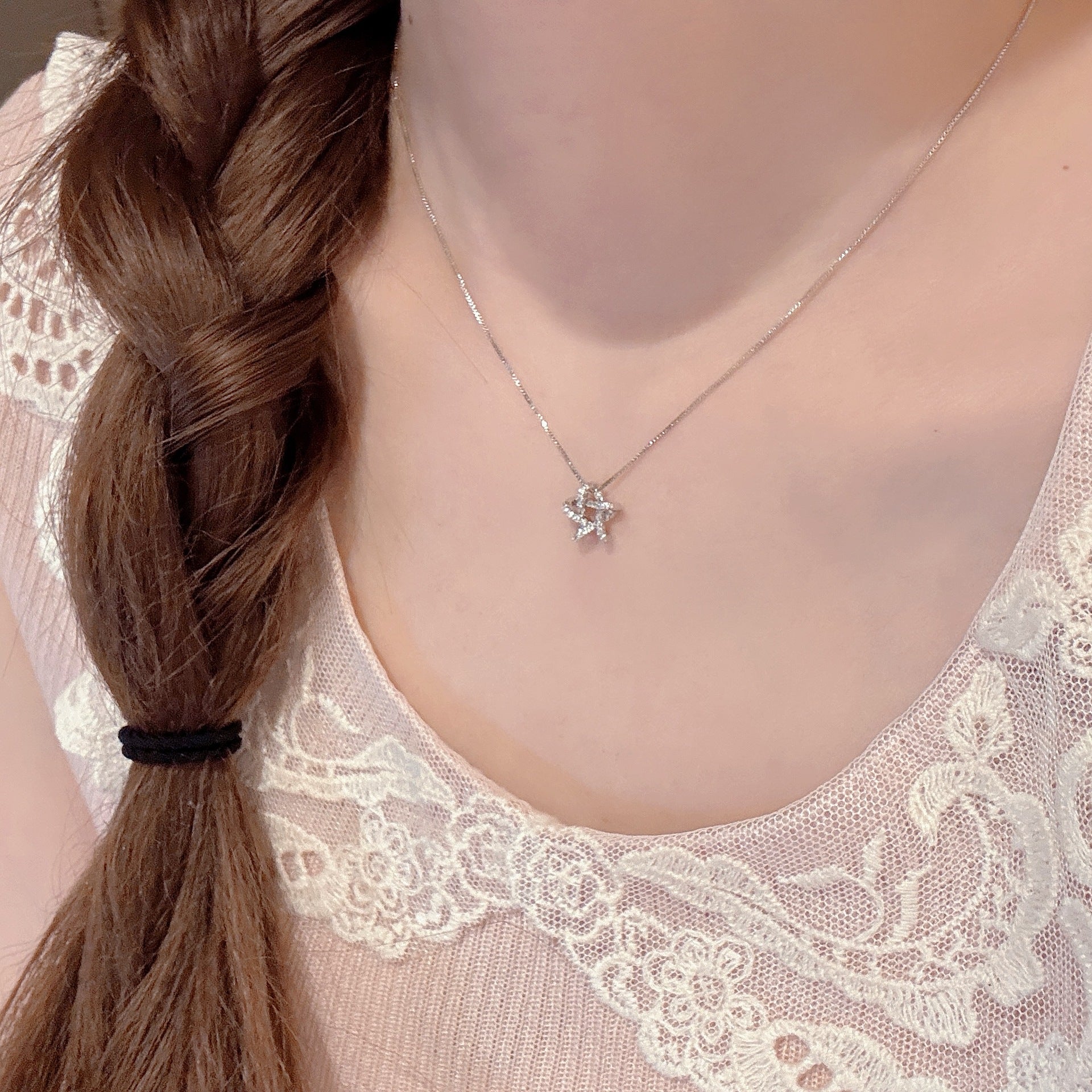 3D Star Pendant Necklace, Minimalist Niche Luxury Clavicle Chain, Dainty Elegant All-match Daily Necklace