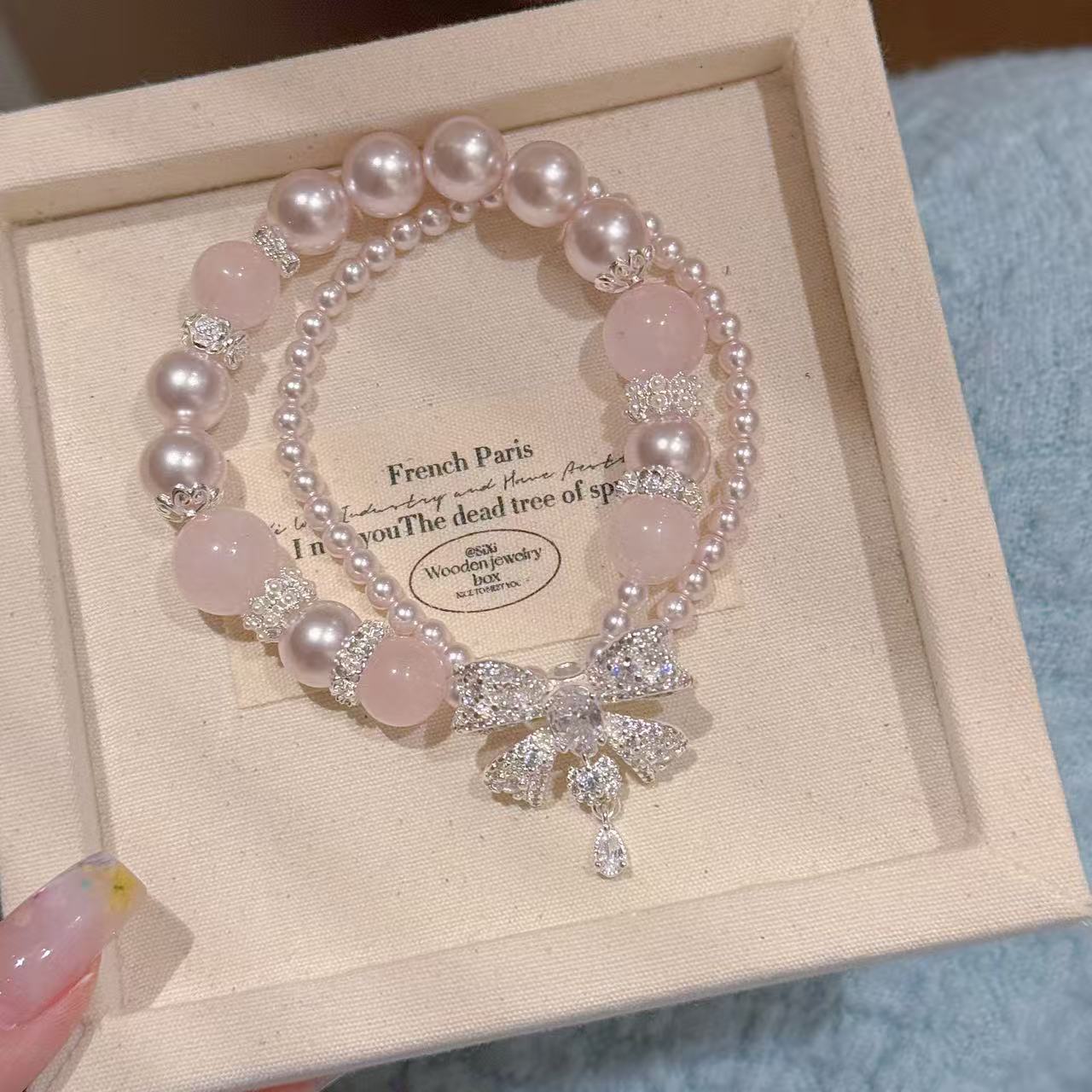 Bow Crystal Pearl Bracelet Elegant Sweet Luxury Versatile Women Hand Accessories