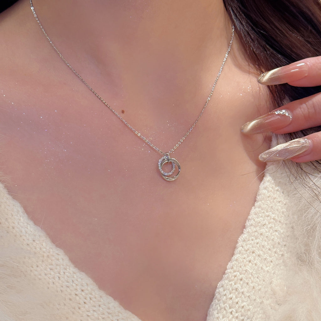 Double Ring Minimal Collarbone Necklace Korean Style Women Jewelry