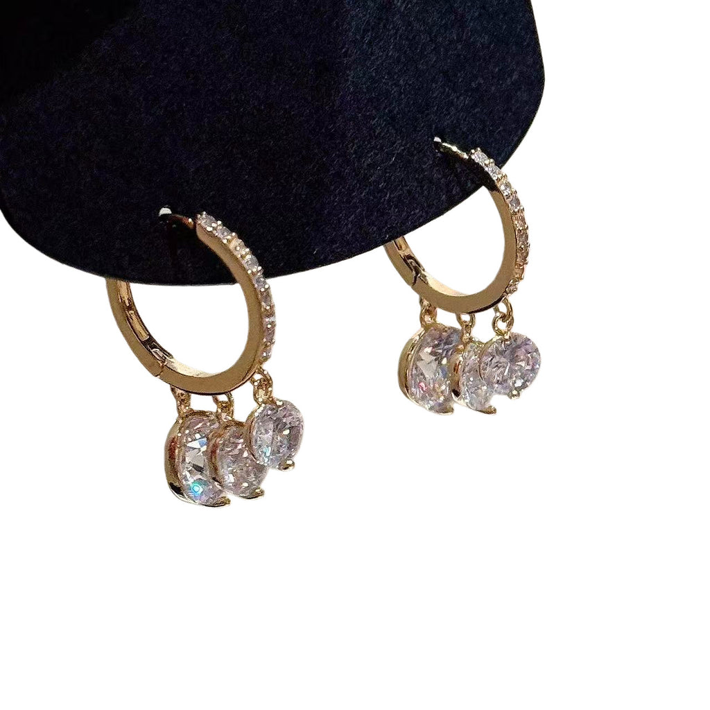Round Zircon Pendant Earrings, Minimalist Niche Luxury Hoop Earrings, Elegant Delicate Temperament Ear Jewelry