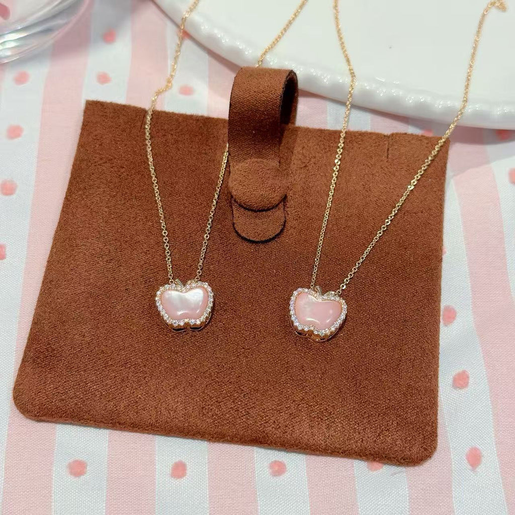 Pink Apple Pendant Necklace, Soft Elegant Light Luxury Women Daily Wear Jewelry