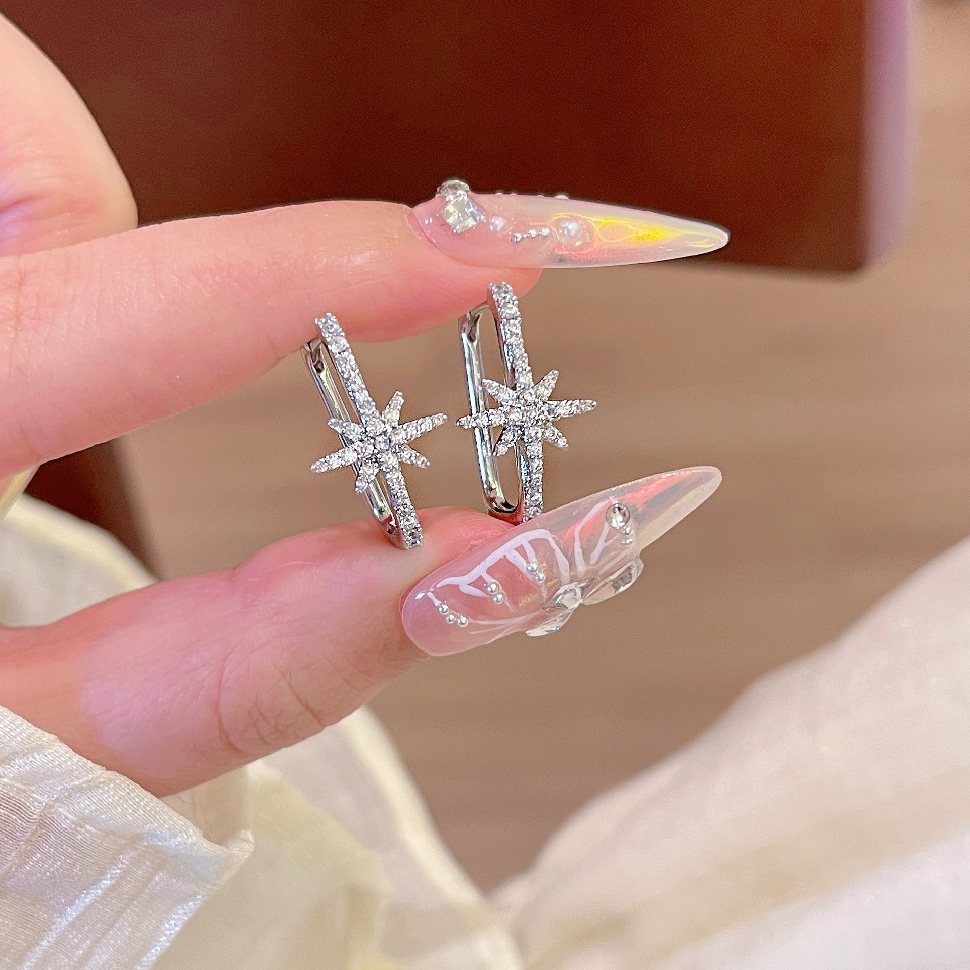 925 Silver Needle Eight-pointed Star Earrings, Luxury Elegant Ear Hook Jewelry, Cold Style Exquisite Temperament Ear Ornaments for Women Wholesale