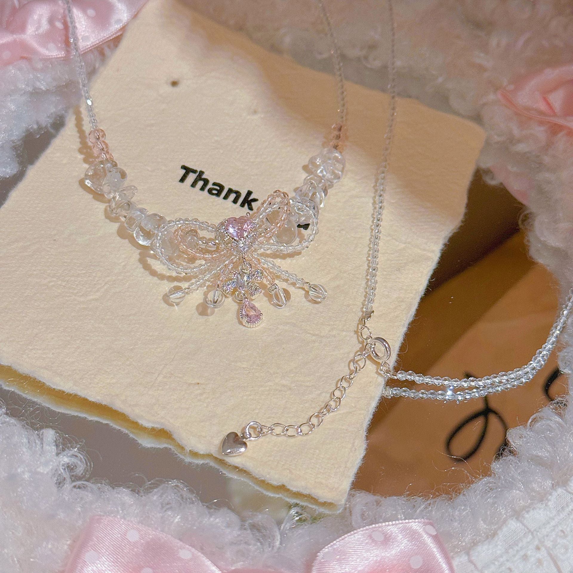 Shiny Crystal Bow Pendant Necklace, Sweet Girly Daily Fashion Neck Chain