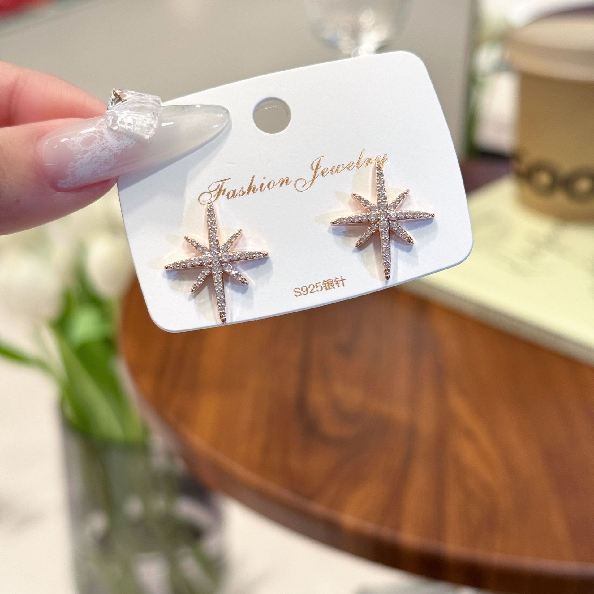 Eight Pointed Star Micro Inlaid Earrings, Luxury Temperament Daily Women Stud Earrings