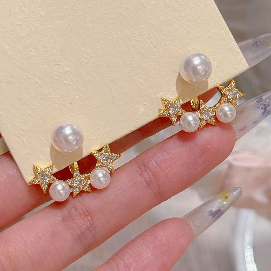Sweet Star Pearl Stud Earrings, Luxury Elegant Versatile Ear Jewelry, Delicate Gentle Style Earrings for Women