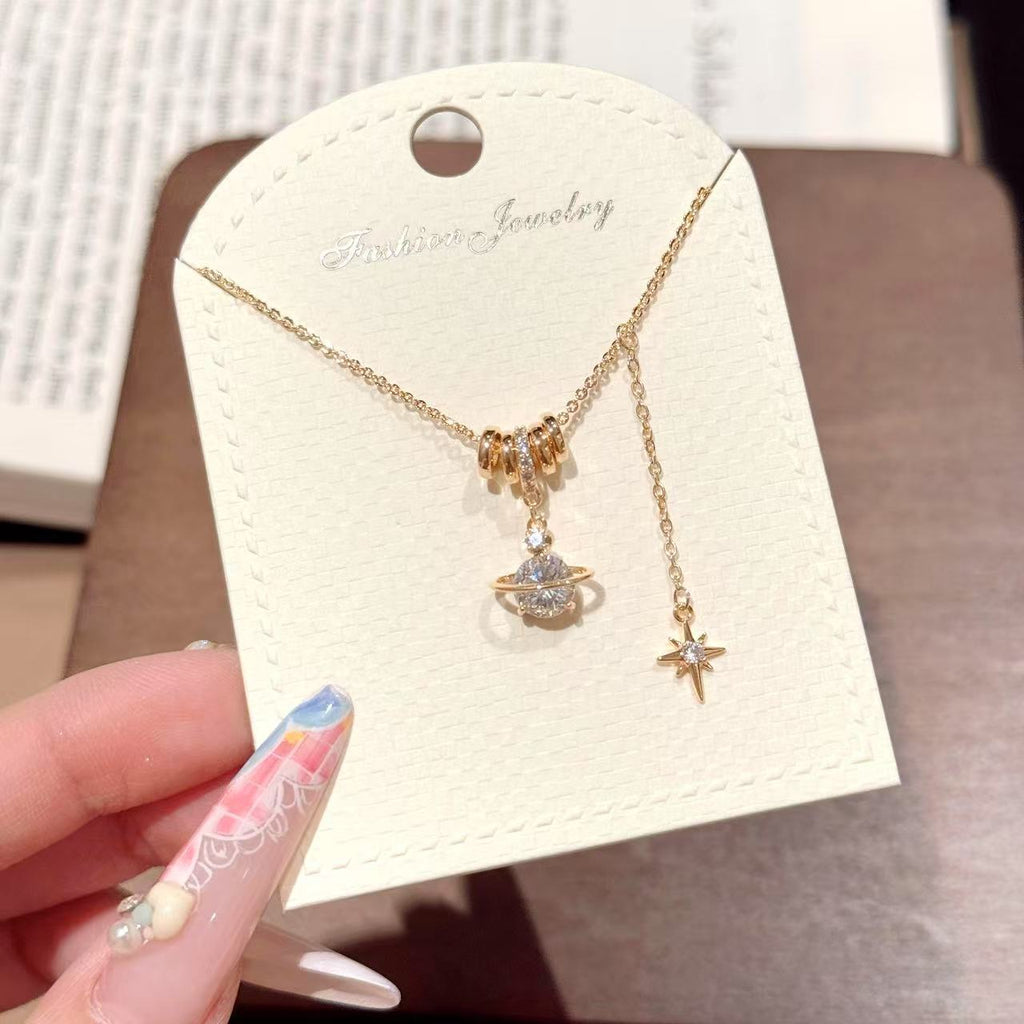 Saturn Pendant Necklace, Minimal Luxury Eight-pointed Star Jewelry, Hot Selling European American Niche All-match