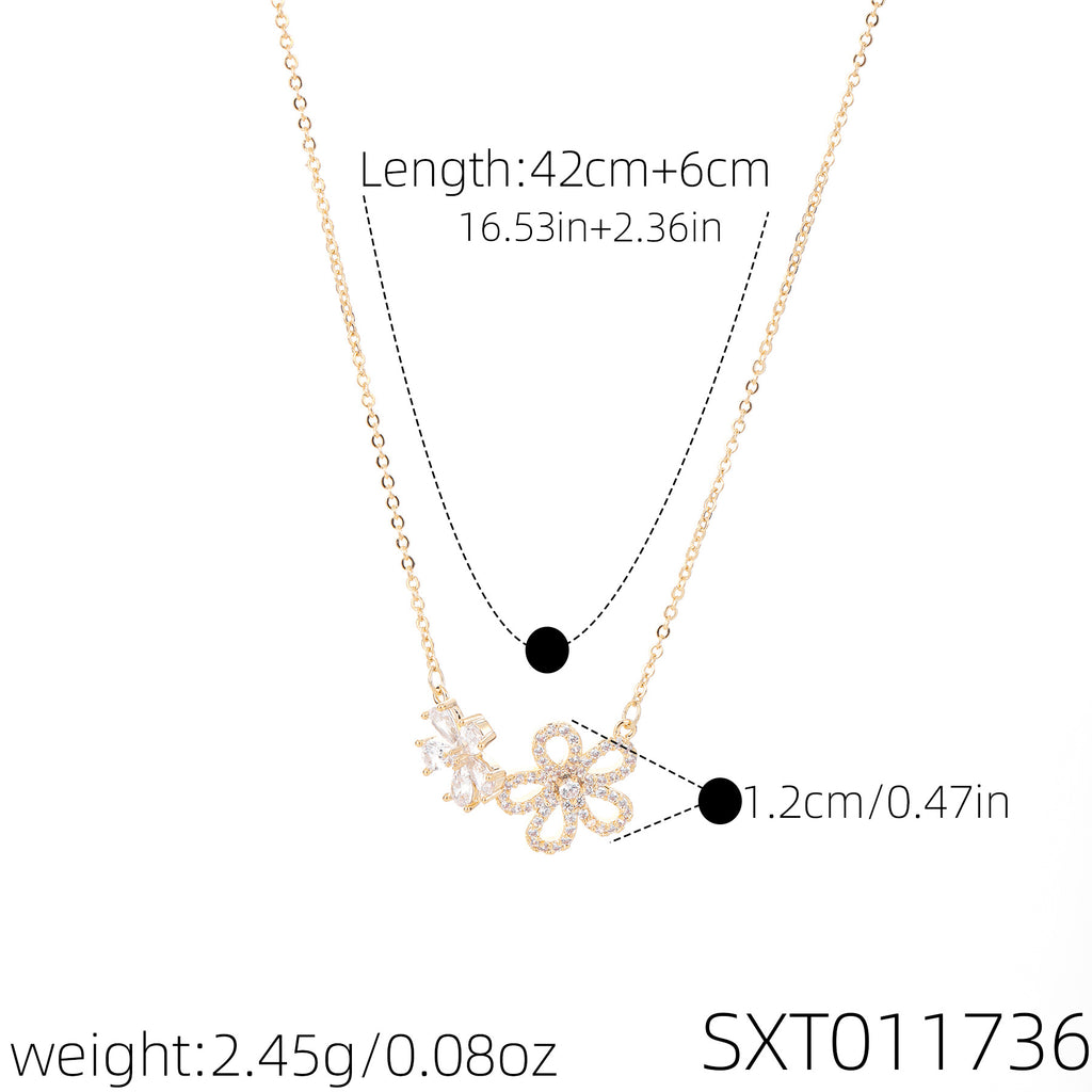 Hollow Flower Full Zircon Necklace, Luxury Elegant Clavicle Chain, Fresh Sweet Delicate Commute Fashion Necklace