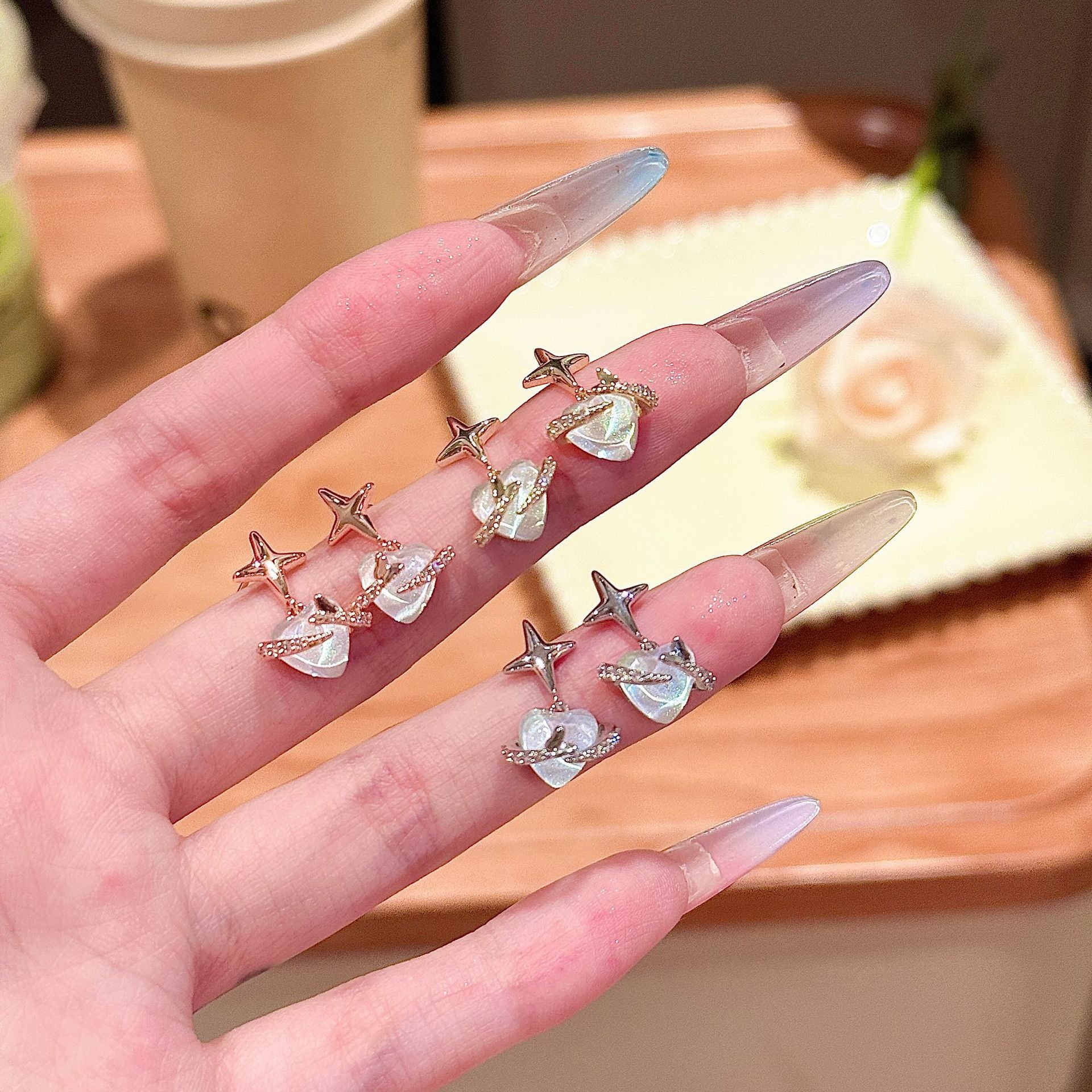 Korean Japanese Style Heart Star Zircon Earrings, Luxury High Grade Exquisite Ear Studs, Niche Fashion Jewelry Wholesale