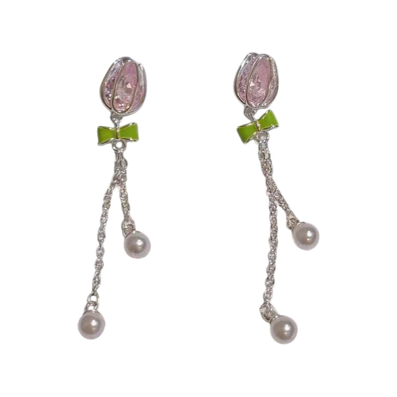 S925 Silver Tulip Earrings, Fresh Spring Temperament Women Daily Studs