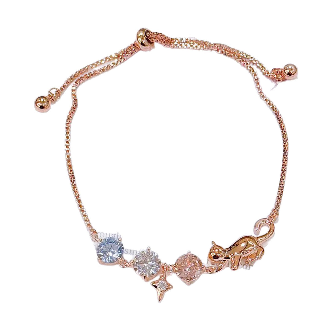 Preppy Luxury Sparkling CZ Cat Charm Bracelet Trend Daily Women Accessory