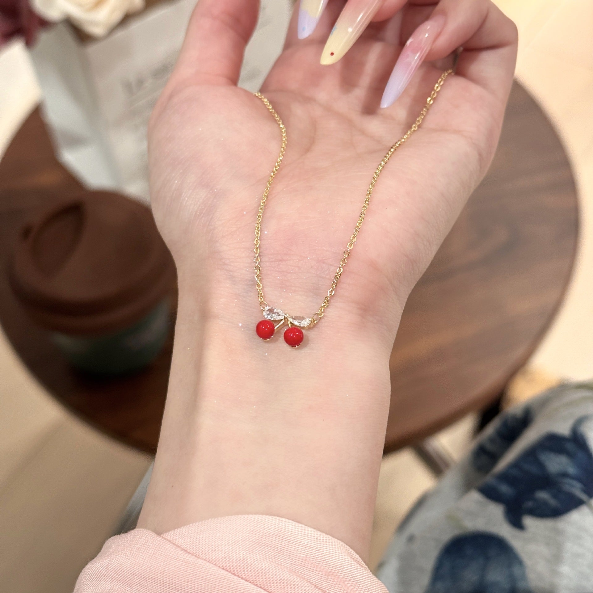 Red Cherry Necklace and Earrings Jewelry Set, Niche Luxury Elegant Clavicle Chain, Exquisite Temperament Fashion Accessories Set for Women