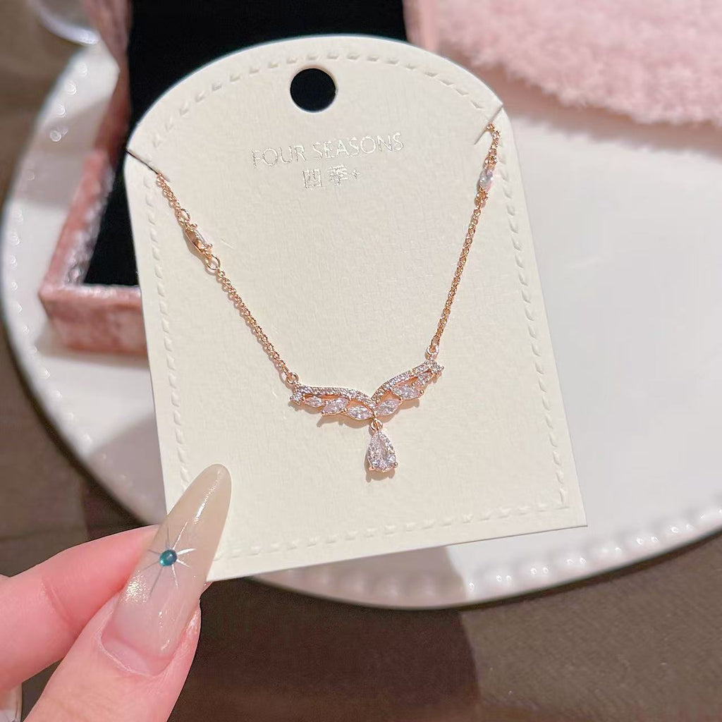 Water Drop Zircon Mermaid Tail Necklace, Elegant Sweet Luxury Daily Women Jewelry