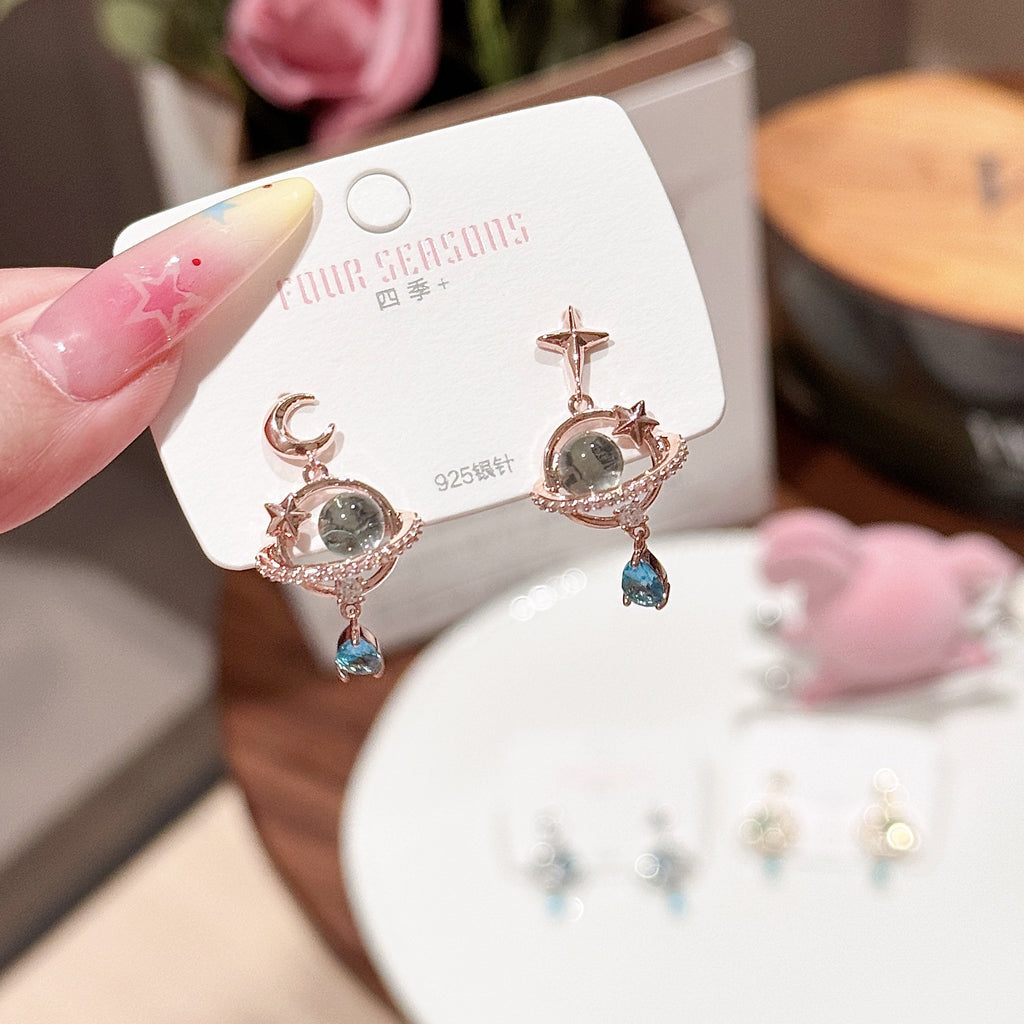 Saturn Water Drop Dangle Earrings for Women, Luxury High-End Niche Designer Versatile Drop Ear Jewelry