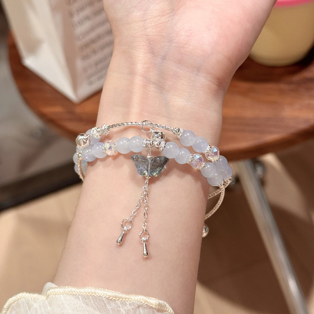 Vintage  Chalcedony Crackle Crystal Butterfly Stack Bracelet Elegant Ladies Accessory