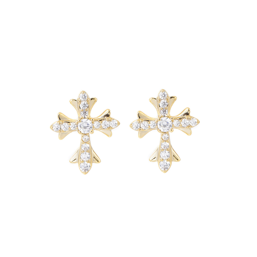 New Arrival Full Sparkle Cubic Zirconia Cross Stud Earrings, Minimal Luxury Niche Designer All-Match Elegant Daily Wear Ear Studs for Women